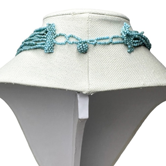 Light Ocean Blue Necklace Sea Shell Seed Beads Multi Strand Statement Tassel - Picture 6 of 7
